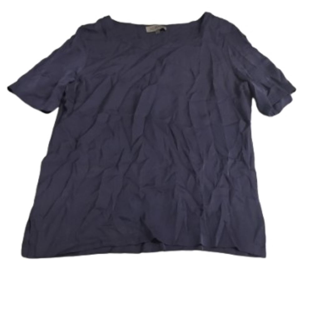 Les Copains Womens Short Sleeve Navy Blue Blouse Top Sz 44 XXS